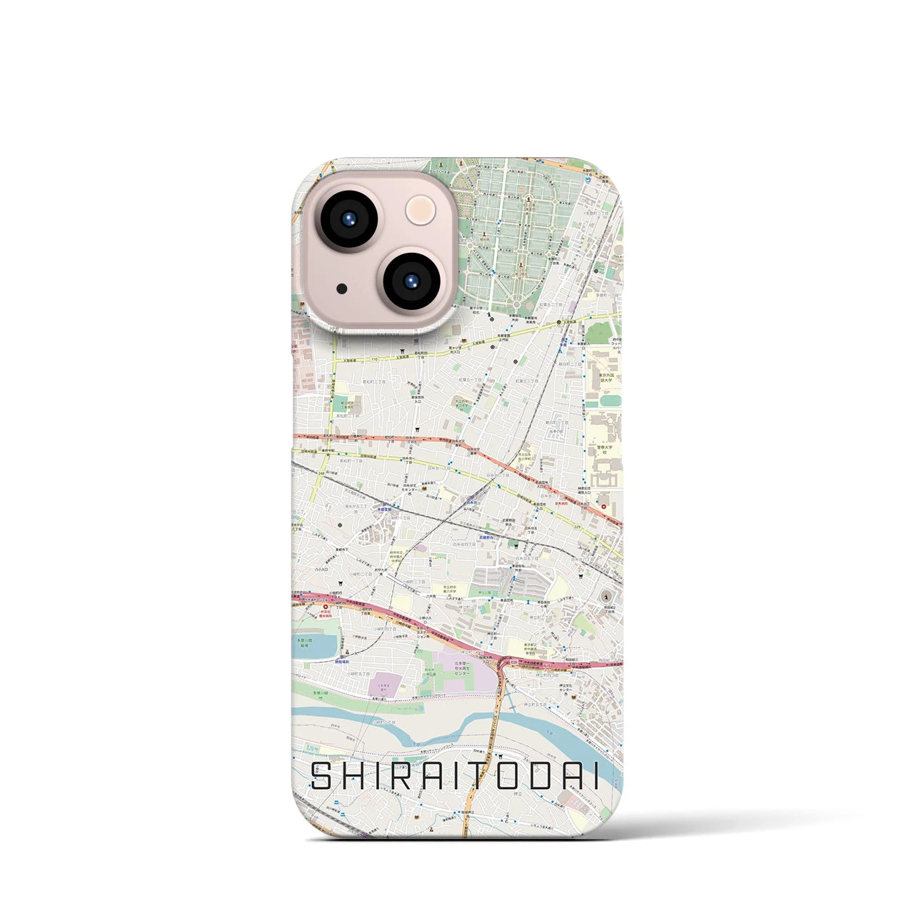 【白糸台】地図柄iPhoneケース（バックカバータイプ・ナチュラル）iPhone 13 mini 用