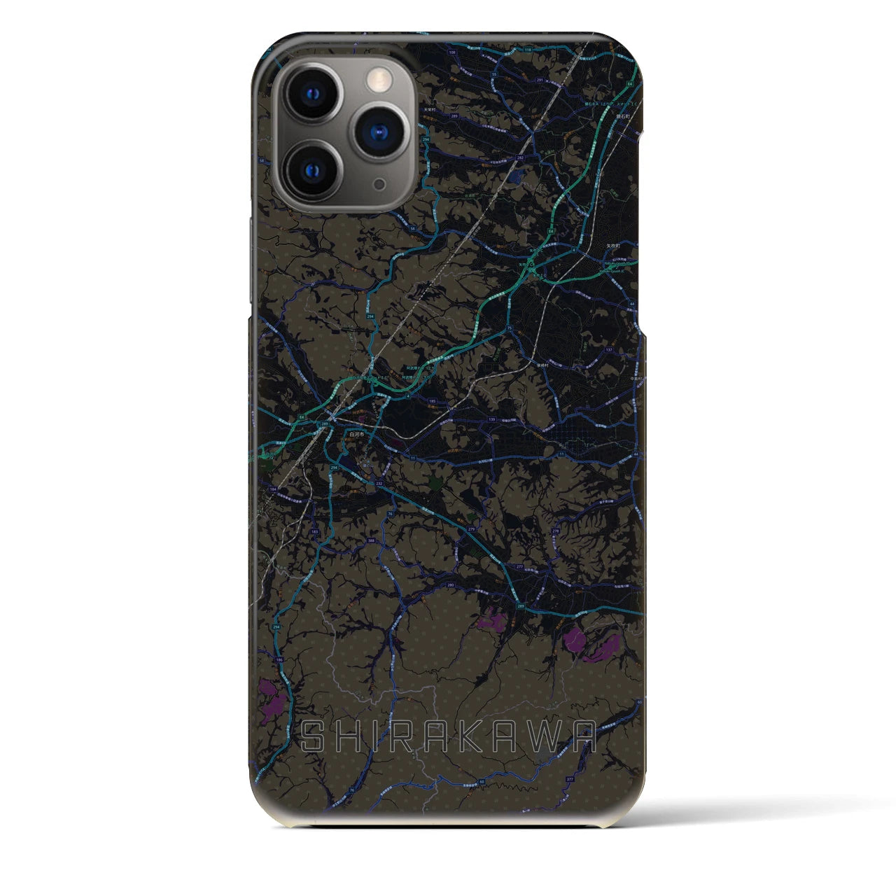 【白河】地図柄iPhoneケース（バックカバータイプ・ブラック）iPhone 11 Pro Max 用