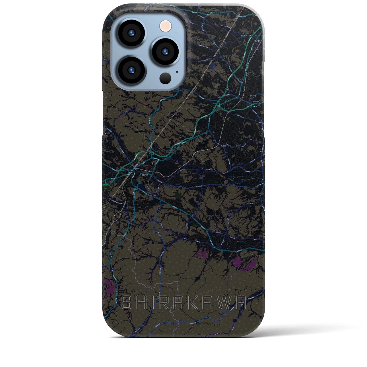 【白河】地図柄iPhoneケース（バックカバータイプ・ブラック）iPhone 13 Pro Max 用
