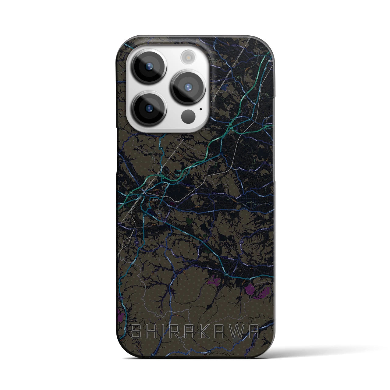 【白河】地図柄iPhoneケース（バックカバータイプ・ブラック）iPhone 14 Pro 用