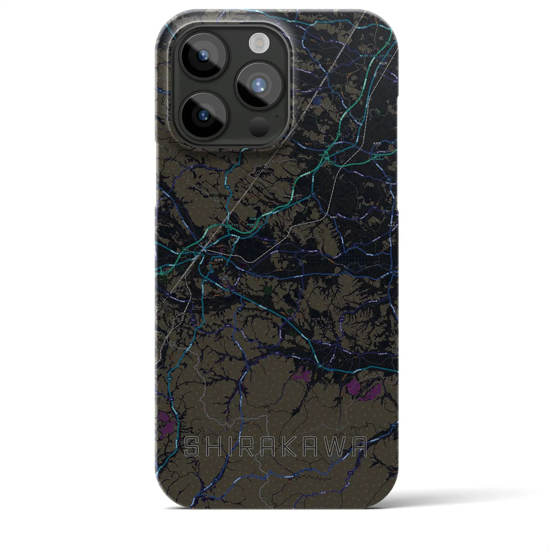 【白河】地図柄iPhoneケース（バックカバータイプ・ブラック）iPhone 15 Pro Max 用