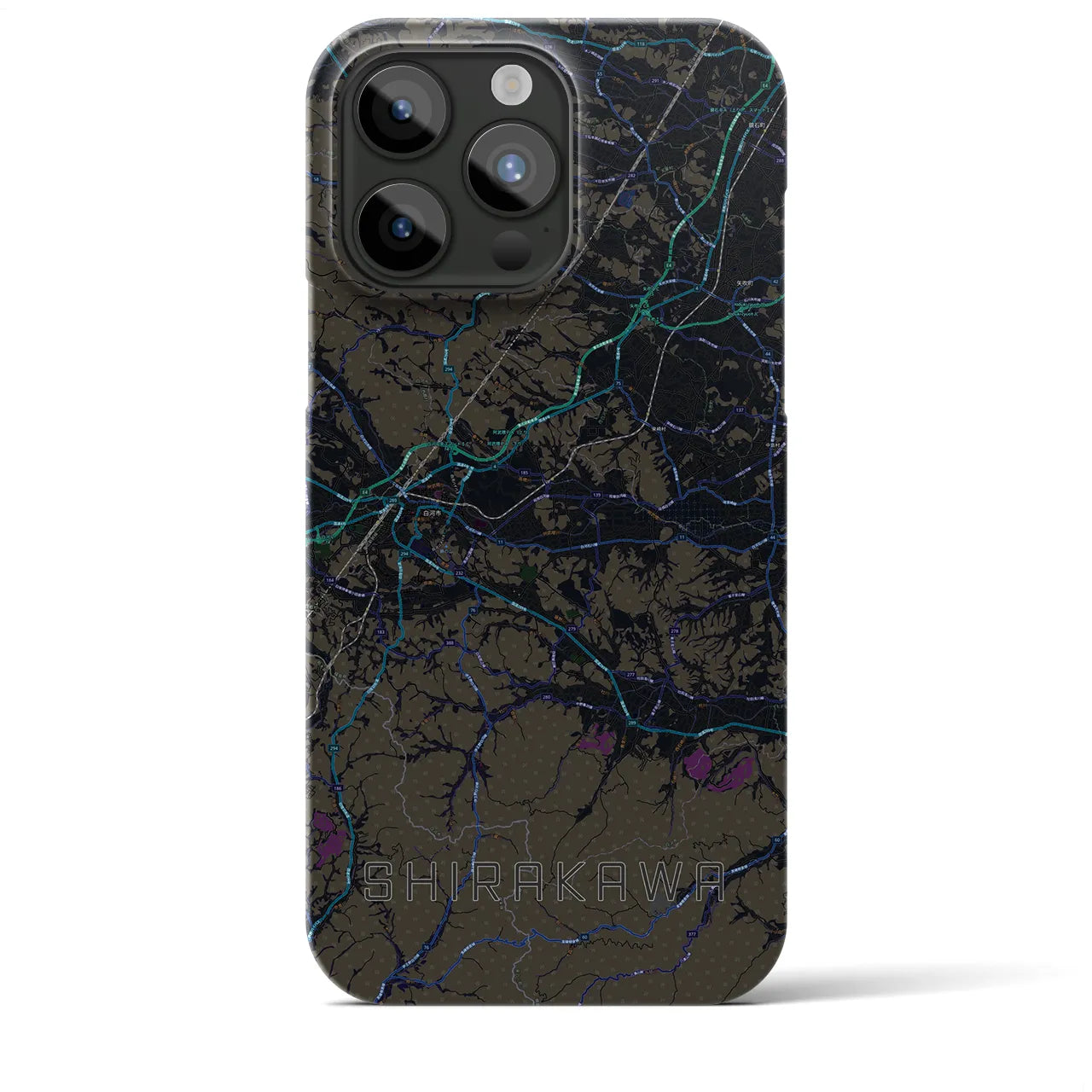 【白河】地図柄iPhoneケース（バックカバータイプ・ブラック）iPhone 15 Pro Max 用