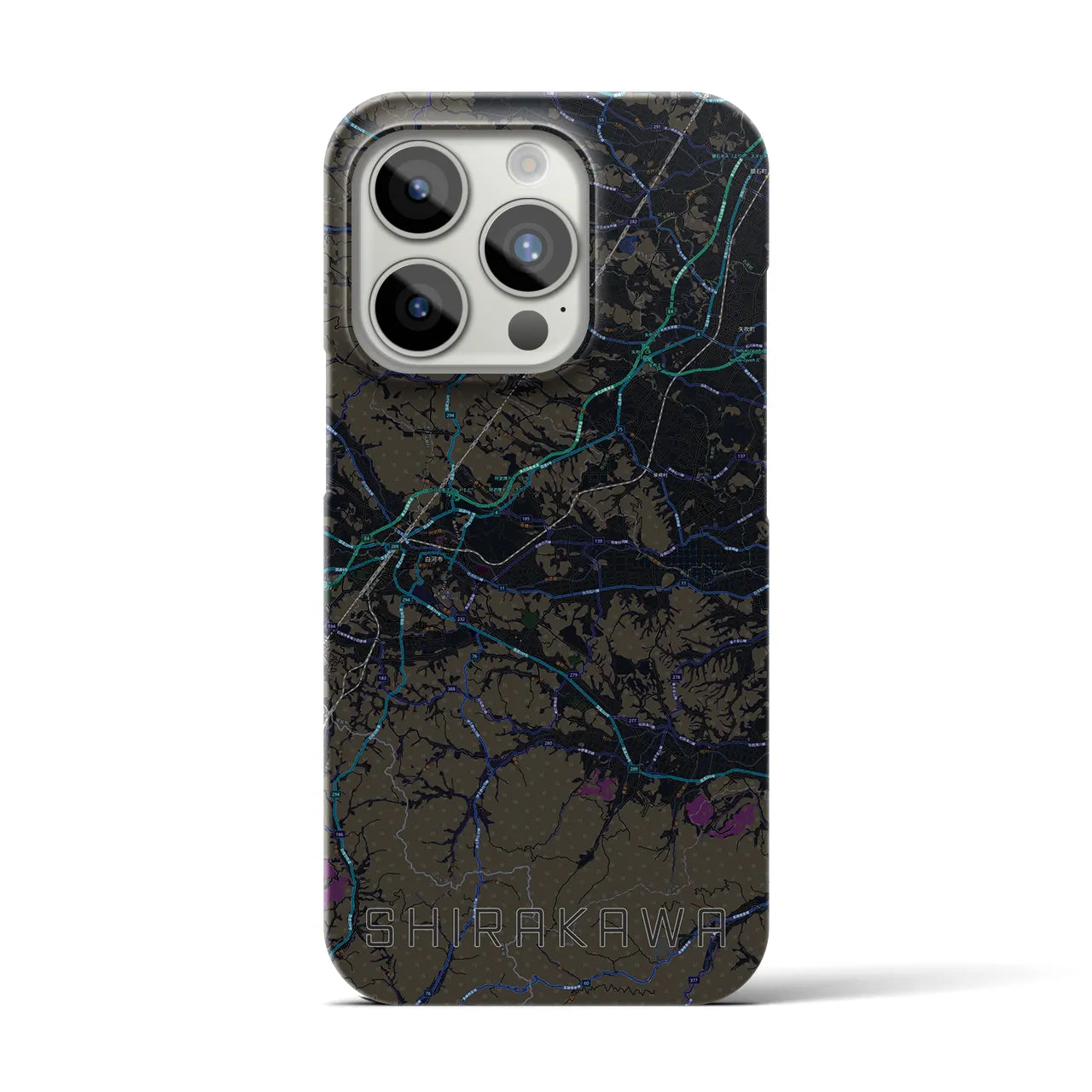 【白河】地図柄iPhoneケース（バックカバータイプ・ブラック）iPhone 15 Pro 用
