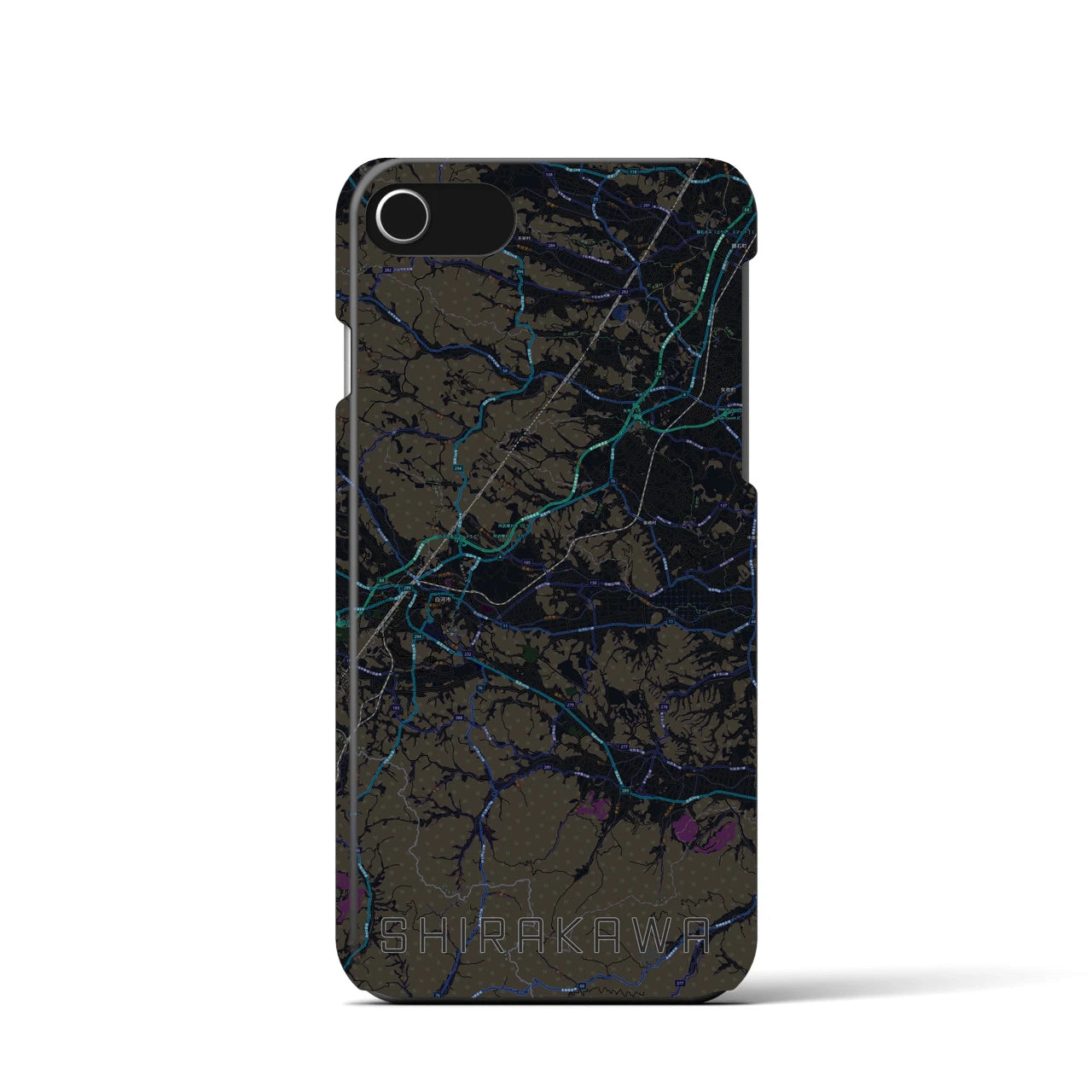 【白河】地図柄iPhoneケース（バックカバータイプ・ブラック）iPhone SE（第3 / 第2世代） / 8 / 7 / 6s / 6 用