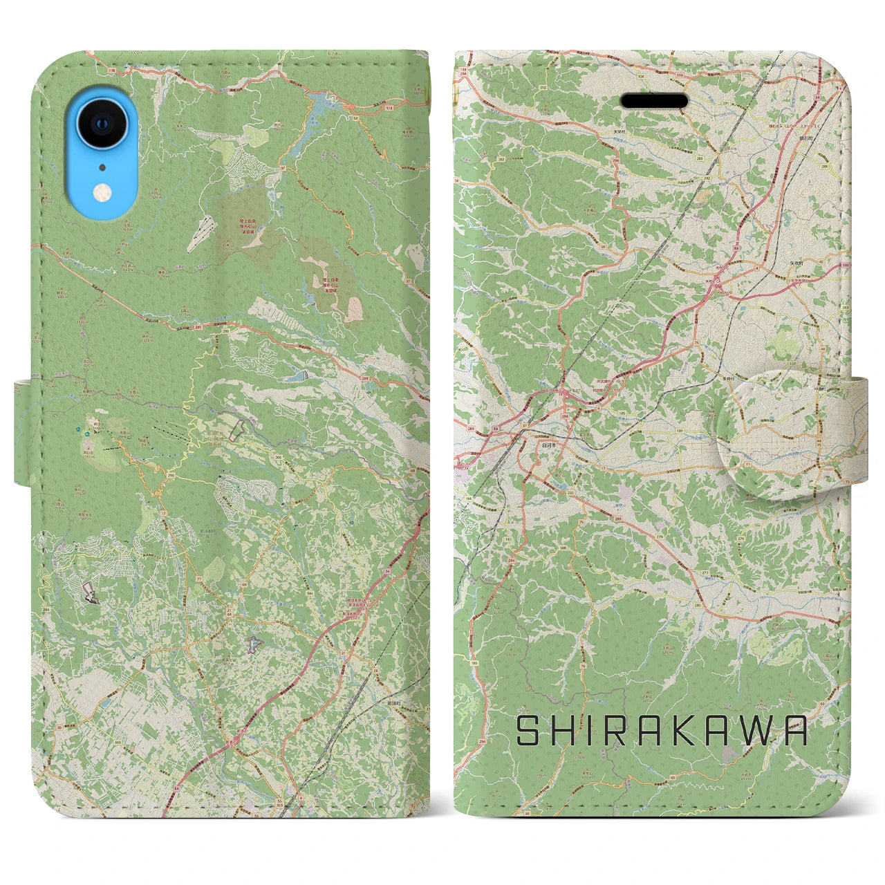 【白河】地図柄iPhoneケース（手帳両面タイプ・ナチュラル）iPhone XR 用
