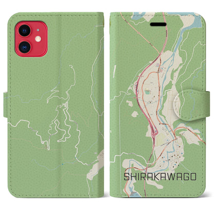 【白川郷（岐阜県）】地図柄iPhoneケース（手帳タイプ）ナチュラル・iPhone 11 用