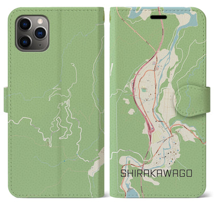 【白川郷（岐阜県）】地図柄iPhoneケース（手帳タイプ）ナチュラル・iPhone 11 Pro Max 用