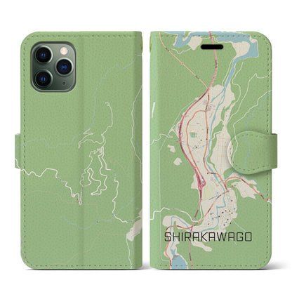 【白川郷（岐阜県）】地図柄iPhoneケース（手帳タイプ）ナチュラル・iPhone 11 Pro 用