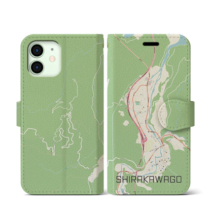 【白川郷（岐阜県）】地図柄iPhoneケース（手帳タイプ）ナチュラル・iPhone 12 mini 用