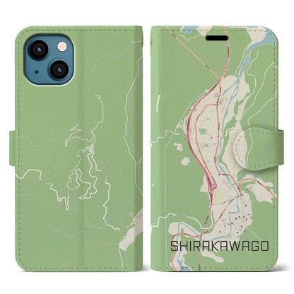 【白川郷（岐阜県）】地図柄iPhoneケース（手帳タイプ）ナチュラル・iPhone 13 用