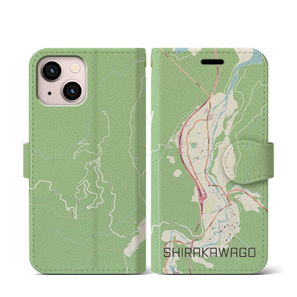 【白川郷（岐阜県）】地図柄iPhoneケース（手帳タイプ）ナチュラル・iPhone 13 mini 用