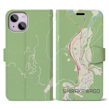 【白川郷（岐阜県）】地図柄iPhoneケース（手帳タイプ）ナチュラル・iPhone 14 用