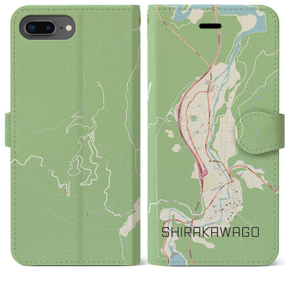 【白川郷（岐阜県）】地図柄iPhoneケース（手帳タイプ）ナチュラル・iPhone 8Plus /7Plus / 6sPlus / 6Plus 用