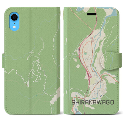 【白川郷（岐阜県）】地図柄iPhoneケース（手帳タイプ）ナチュラル・iPhone XR 用