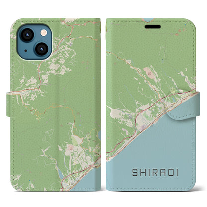【白老（北海道）】地図柄iPhoneケース（手帳タイプ）ナチュラル・iPhone 13 用