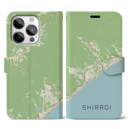 【白老（北海道）】地図柄iPhoneケース（手帳タイプ）ナチュラル・iPhone 14 Pro 用