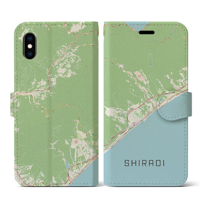 【白老（北海道）】地図柄iPhoneケース（手帳タイプ）ナチュラル・iPhone XS / X 用