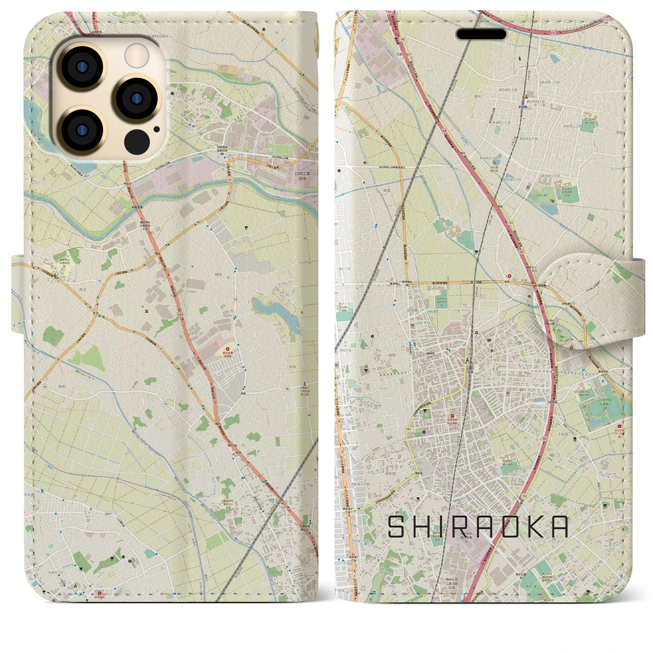【白岡】地図柄iPhoneケース（手帳両面タイプ・ナチュラル）iPhone 12 Pro Max 用