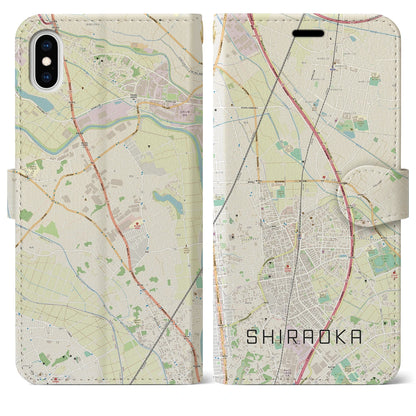 【白岡（埼玉県）】地図柄iPhoneケース（手帳タイプ）ナチュラル・iPhone XS Max 用