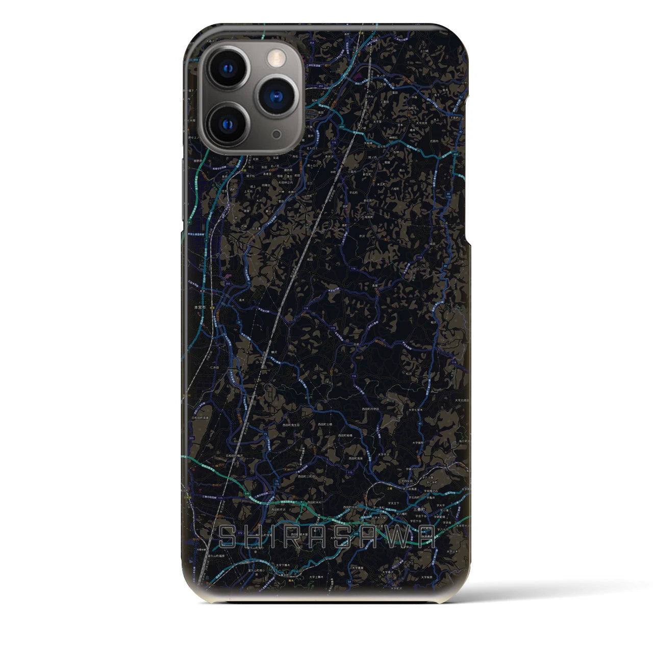 【白沢】地図柄iPhoneケース（バックカバータイプ・ブラック）iPhone 11 Pro Max 用