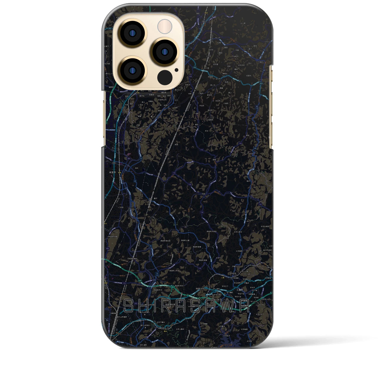【白沢】地図柄iPhoneケース（バックカバータイプ・ブラック）iPhone 12 Pro Max 用