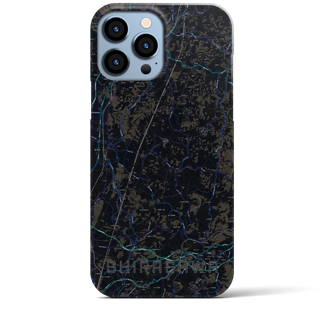 【白沢】地図柄iPhoneケース（バックカバータイプ・ブラック）iPhone 13 Pro Max 用