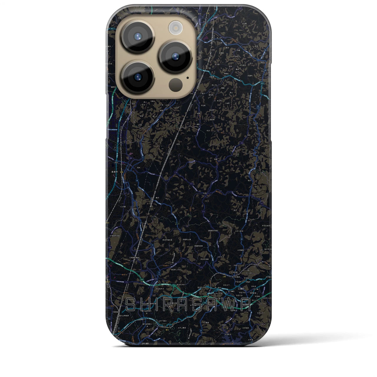 【白沢】地図柄iPhoneケース（バックカバータイプ・ブラック）iPhone 14 Pro Max 用