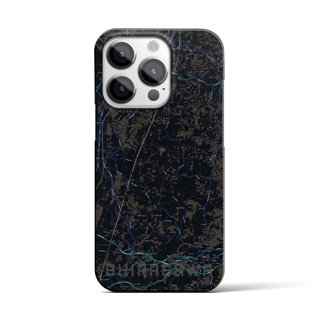 【白沢】地図柄iPhoneケース（バックカバータイプ・ブラック）iPhone 14 Pro 用
