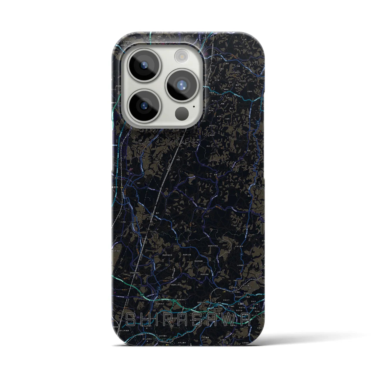 【白沢】地図柄iPhoneケース（バックカバータイプ・ブラック）iPhone 15 Pro 用