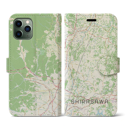 【白沢（福島県）】地図柄iPhoneケース（手帳タイプ）ナチュラル・iPhone 11 Pro 用