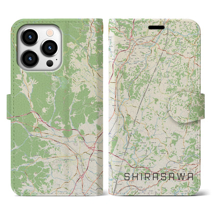 【白沢（福島県）】地図柄iPhoneケース（手帳タイプ）ナチュラル・iPhone 13 Pro 用