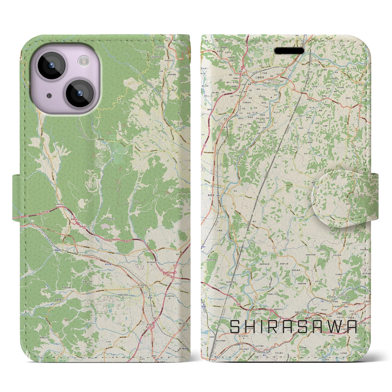 【白沢】地図柄iPhoneケース（手帳両面タイプ・ナチュラル）iPhone 14 用