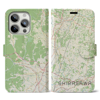 【白沢（福島県）】地図柄iPhoneケース（手帳タイプ）ナチュラル・iPhone 15 Pro 用