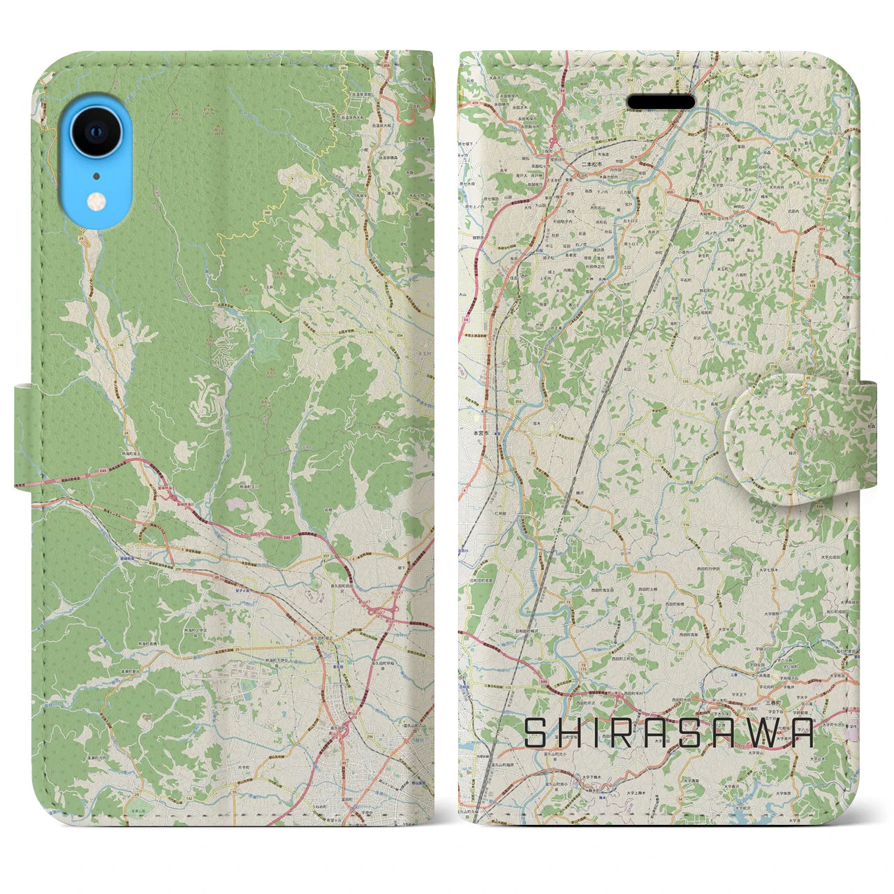 【白沢】地図柄iPhoneケース（手帳両面タイプ・ナチュラル）iPhone XR 用