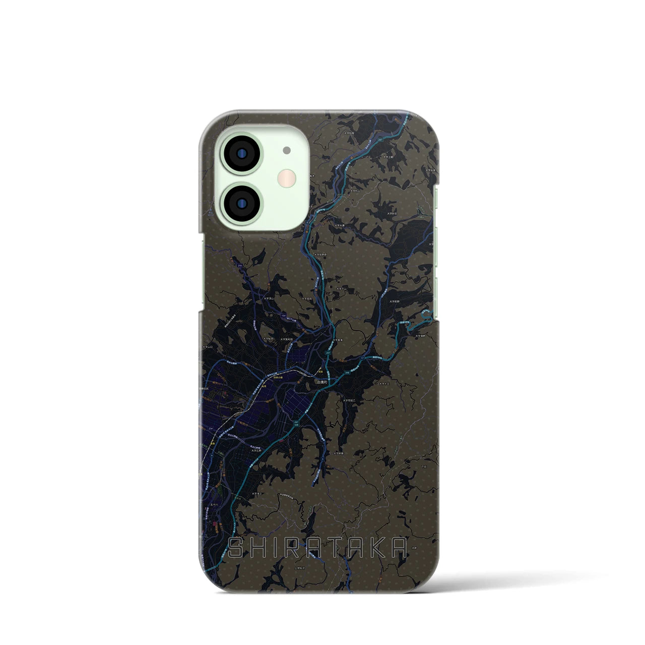 【白鷹】地図柄iPhoneケース（バックカバータイプ・ブラック）iPhone 12 mini 用