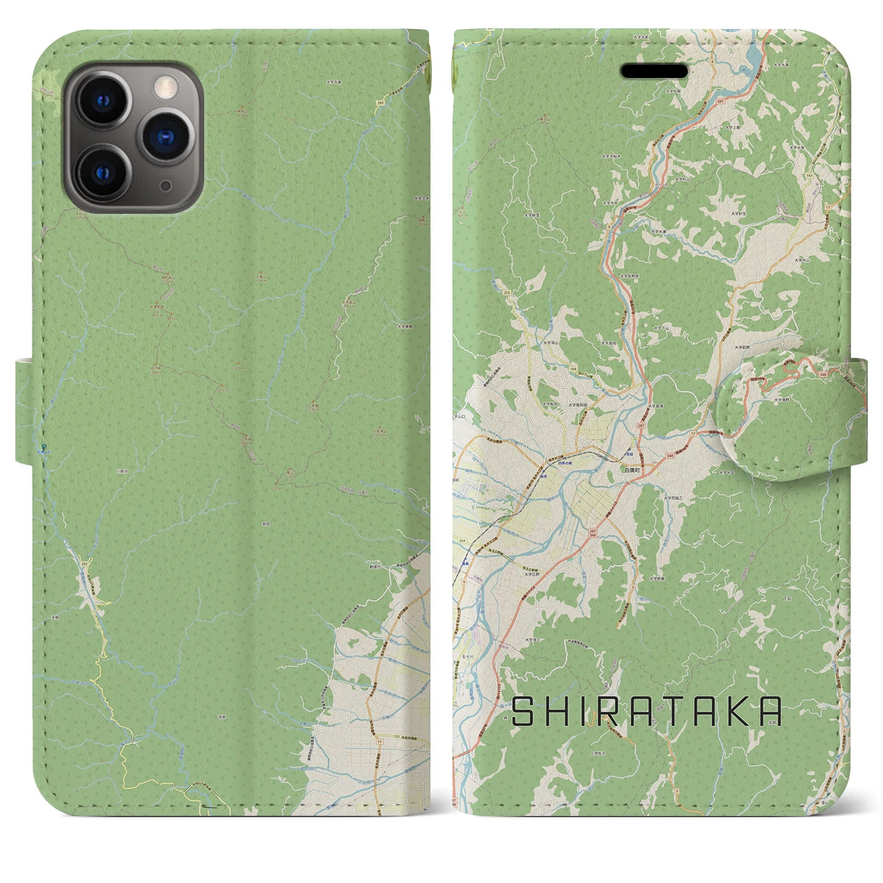 【白鷹（山形県）】地図柄iPhoneケース（手帳タイプ）ナチュラル・iPhone 11 Pro Max 用