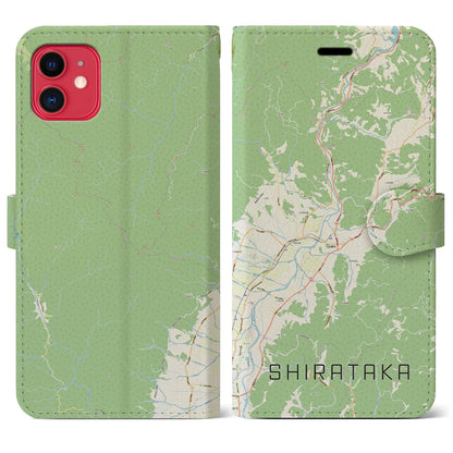 【白鷹（山形県）】地図柄iPhoneケース（手帳タイプ）ナチュラル・iPhone 11 用