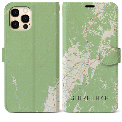 【白鷹（山形県）】地図柄iPhoneケース（手帳タイプ）ナチュラル・iPhone 12 Pro Max 用