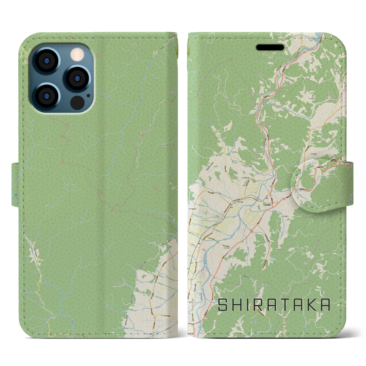 【白鷹（山形県）】地図柄iPhoneケース（手帳タイプ）ナチュラル・iPhone 12 / 12 Pro 用