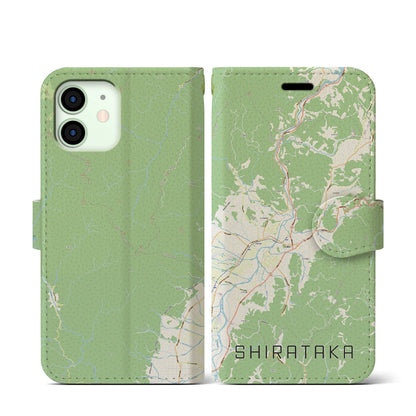 【白鷹（山形県）】地図柄iPhoneケース（手帳タイプ）ナチュラル・iPhone 12 mini 用