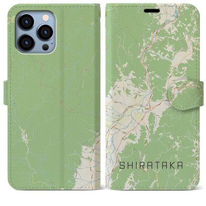 【白鷹（山形県）】地図柄iPhoneケース（手帳タイプ）ナチュラル・iPhone 13 Pro Max 用