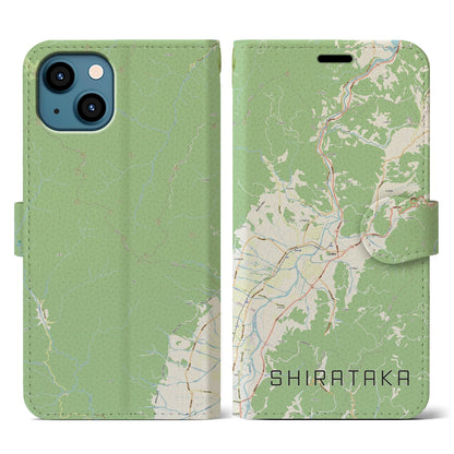 【白鷹（山形県）】地図柄iPhoneケース（手帳タイプ）ナチュラル・iPhone 13 用