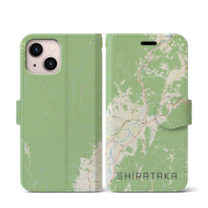 【白鷹（山形県）】地図柄iPhoneケース（手帳タイプ）ナチュラル・iPhone 13 mini 用