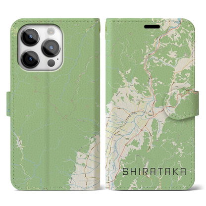 【白鷹（山形県）】地図柄iPhoneケース（手帳タイプ）ナチュラル・iPhone 14 Pro 用