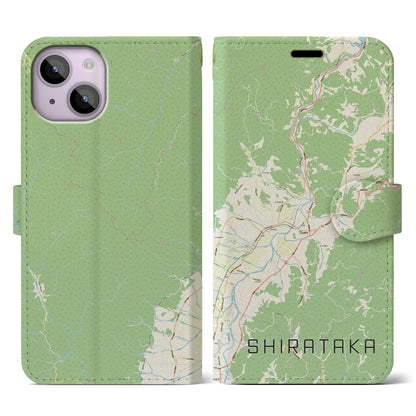 【白鷹（山形県）】地図柄iPhoneケース（手帳タイプ）ナチュラル・iPhone 14 用