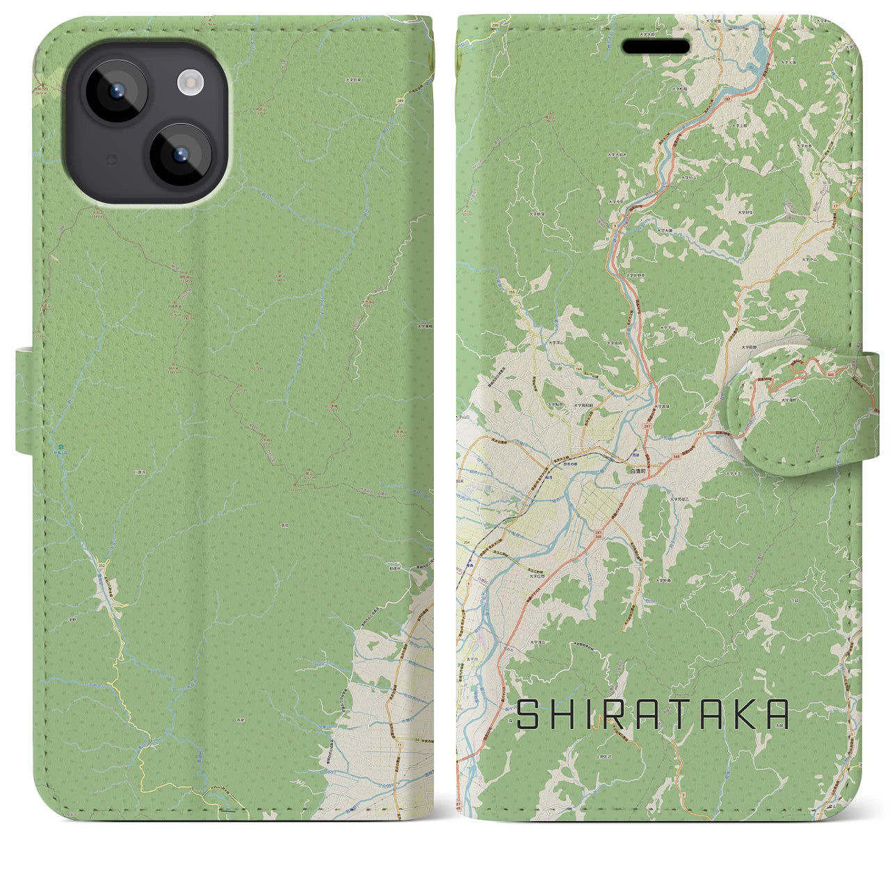 【白鷹（山形県）】地図柄iPhoneケース（手帳タイプ）ナチュラル・iPhone 14 Plus 用