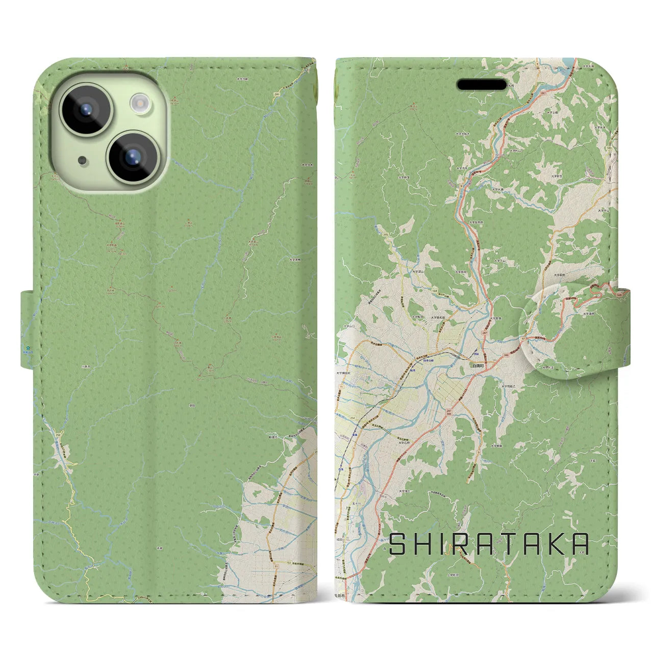 【白鷹（山形県）】地図柄iPhoneケース（手帳タイプ）ナチュラル・iPhone 15 用