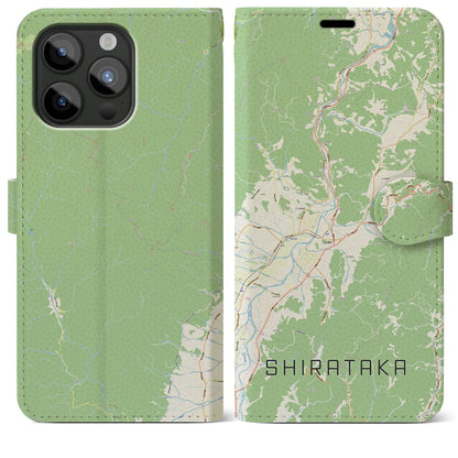 【白鷹（山形県）】地図柄iPhoneケース（手帳タイプ）ナチュラル・iPhone 15 Pro Max 用