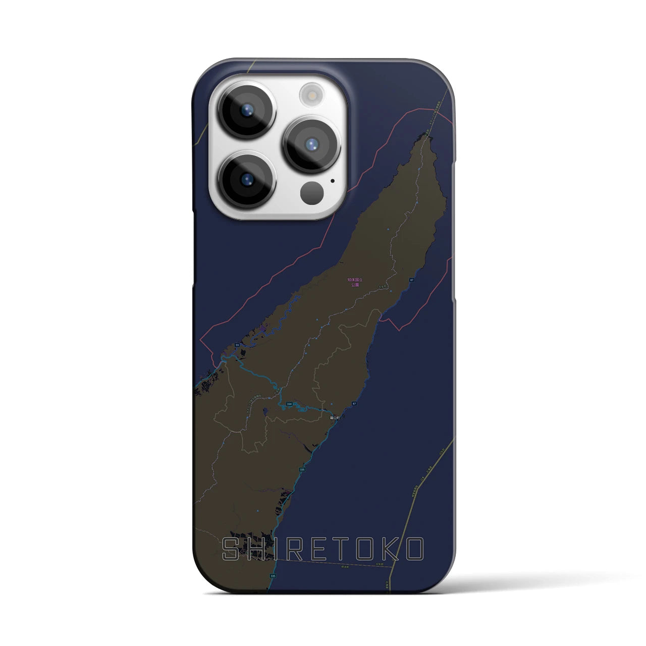 【知床】地図柄iPhoneケース（バックカバータイプ・ブラック）iPhone 14 Pro 用