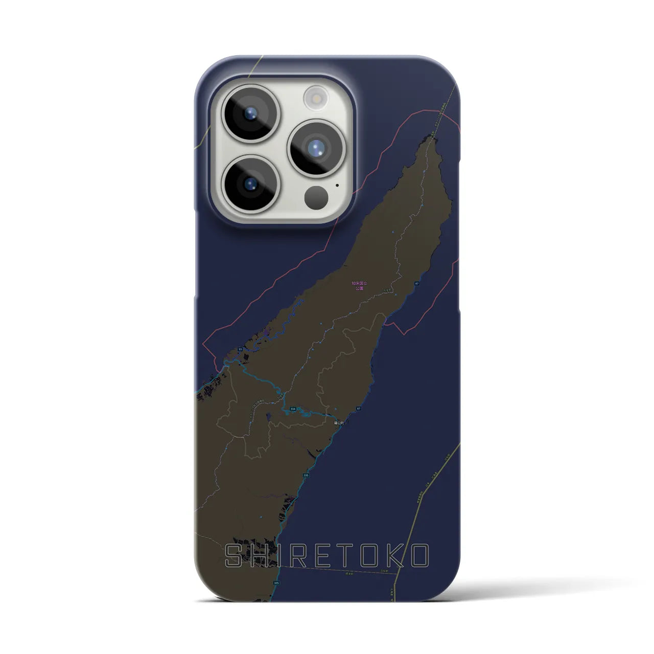 【知床】地図柄iPhoneケース（バックカバータイプ・ブラック）iPhone 15 Pro 用